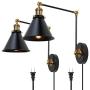 Plug in Wall Sconce Swing Arm Modern Wall Lamp 2 Pack, Matte Black and Brass Finish, Wall Mounted Adjustable Light Fixture for Bedside, Living Room, Bathroom, Home Decor Plug in Wall Sconce Swing Arm Modern Wall Lamp 2 Pack, Matte Black and Brass Finish, Wall Mounted Adjustable Light Fixture for Bedside, Living Room, Bathroom, Home Decor