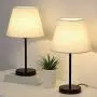 Bedside Table Lamps Set of 2, Modern Lamps Small Desk Lamps for Bedroom, Living Room with Ivory White Barrel Fabric Shade & Metal Base ( Without Bulb )