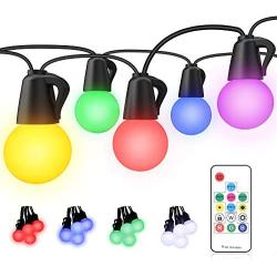 LED Outdoor String Lights 48ft RGB Patio Lights Color Changing with Remote Control Dimmable 25pcs G12 Globe Bulb String Lights Hanging Indoor Outdoor for Pergola Gazebo Bistro Cafe Backyard Lighting