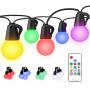 LED Outdoor String Lights 48ft RGB Patio Lights Color Changing with Remote Control Dimmable 25pcs G12 Globe Bulb String Lights Hanging Indoor Outdoor for Pergola Gazebo Bistro Cafe Backyard Lighting