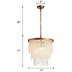 Larootsi Modern Crystal Pendant Light Brass Luxury Chandelier Adjustable Hanging for Indoor Lighting Dining Room Living Room Kitchen Island Bedroom Hallway Hotel Bar Restaurant E12X4