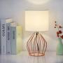 HAITRAL Rose Gold Table Lamps Set of 2- Minimalist Bedside Lamp, Modern Basket Cage Style Chrome Metal Base with Linen Fabric Shade Lamps for Bedroom, Girls Room, Gifts - Rose Gold
