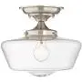 Schoolhouse Floating Ceiling Light Semi Flush Mount Fixture Brushed Nickel 12'' Wide Clear Glass for Bedroom Kitchen Living Room Hallway Bathroom - Regency Hill