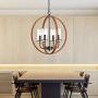 Maxax Indoor Chandelier 4 Lights Wood Pendant Lighting with Clear Glass Shade for Dining Room, Living Room