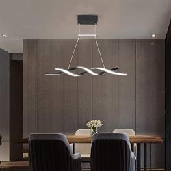 Jaycomey Modern Chandelier,32W LED Acrylic Wave Pendant Light,Contemporary Chandeliers for Dining Rooms Dinner Table Kitchen Restaurant,Cool White/6000K,Black