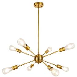 Sputnik Chandelier 8 Lights Modern Gold Ceiling Light Fixture Industrial Electroplated Brass Vintage Pendant Lighting for Dining Room Kitchen Living Room Bedroom by LynPon