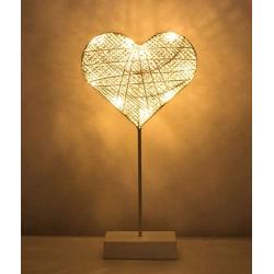 Lewondr Table Lamp, Battery Powered Heart Shape Bedside Light Desk Lamp LED Christmas Decorative Lamp Winding Iron Frame Plastic Base Warm White Bright Light Home Bedroom Romantic Decoration - White