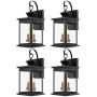 Sunco Lighting 4 Pack Two-Light Outdoor Wall Lantern, Matte Black, Clear Glass Shade, Dusk-to-Dawn Photocell Sensor, Exterior Wall Sconce, Candelabra Bulbs (E12 Base x 2), Waterproof, Porch, Patio
