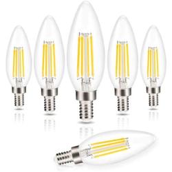 Candelabra LED Bulbs Filament Dimmable Vintage Edison Light Bulb Chandelier,Daylight 5000k,40 Watt Equivalent,400 Lumen,E12 Base,6 Pack