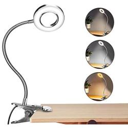 Desk Lamp with Clamp, Eye-Caring LED Desk Light Reading Clip on Light with 3 Color Changeable 10 Brightness Dimmer Table Lamp with Flexible Gooseneck Clip On Desk, Bed Headboard(Silver)