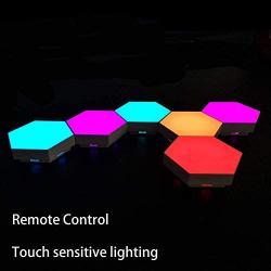 Hexagon Wall Light with Remote Control,Smart Modular Touch-Sensitive LED Light Wall Panels RGB Colorful Night Light DIY Geometry Splicing Hex Light for Bedroom Living Room Hallway Party Decor,6 Pack