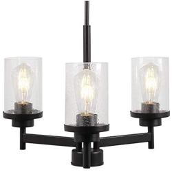 JAZAVA 3-Lights Modern Chandeliers , Pendant Lighting Hanging Adjustable Island Light,Semi Flush Ceiling Lights for Dinging Living Room Bedroom,Clear Seeded Glass
