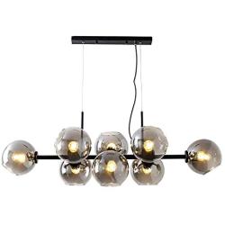 CCSUN Nordic Glass Ball Long Chandelier,110cm Island Lights 8-Lights Spherical Pendant Light E26 Black Mid Century Chandelier Smoke Gray Globe Decor Hanging Lamp for Living Room Dining Room