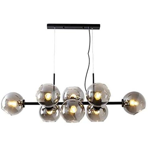 CCSUN 110cm Smoke Gray Glass Ball Chandelier Island Lights,mid Century 8-Lights Long Pendant Light E26 Black Globe Chandelier Decor Light Fixtures for Dining Room Living Room Black Smoke Gray