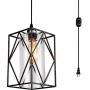 HMVPL plug in pendant light with Dimmer Switch, Farmhouse Hanging Lights Fixtures with 16.4ft Plug in Cord and Glass shade, Industrial Swag Ceiling Lamps for Kitchen Island Table Bedroom Hallway Foyer