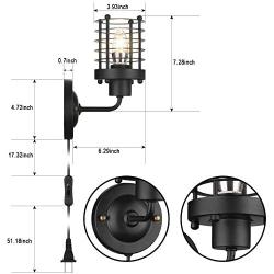 Retro Semi Cage Wall Sconce Lamp Plug in Cord with Switch Black Metal Industrial Wall Light Vintage Style Mini Antique Fixture for Bedroom,Living Room,Guest Room Office 2 Pack (No Bulb)