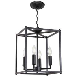 Lucidce 4 Lights Pendant Light Fixture Foyer Lighting , Black Kitchen Island Chandelier Farmhouse Light Fixture for Entry Dining Room Kitchen Island Lighting