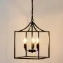 Modern Industrial Island-Shaped Chandelier Installation with 3 Lights, Black Farmhouse Antique Metal Height-Adjustable Square Pendant Ceiling , Suitable for Bedroom Kitchen Living Room Entrance Hall