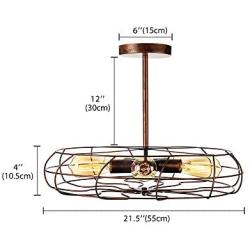 Semi Flush Mount Ceiling Light - BAYCHEER Vintage Pendant Lights Industrial Chandelier Black Metal Cage Hanging Fixture with 5 E26 Bulb Base for Hallway,Restaurant,Warehouse,Barn,Living Room,Rust