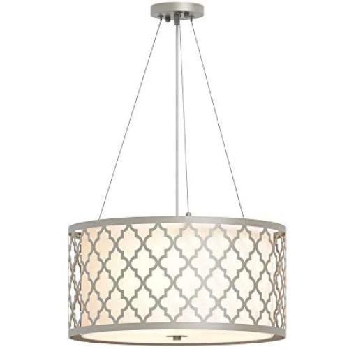 Inlight Modern Chandelier Light fixtures, Farmhouse 3-Light Drum Chandelier for Dining Room, Adjustable Hanging Ceiling Light Fixture, Platinum Finish, Bulb Not Included, ETL Listed, IN-0332-3-PL