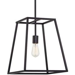 Kira Home Boston 16'' 1-Light Modern Farmhouse Lantern Pendant Light, Adjustable Industrial Hall Chandelier, Black Finish for Dining Room, Kitchen Island and Foyer