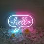 Divatla Unique Neon Light Sign with 3D Art Hello for Wall Decor, Upgrade Hello Neon Signs for Room Decor, USB Cool Gifts for Teens, Friends, Christmas Light Dimmable Ice Blue &Pink Neon Sign.