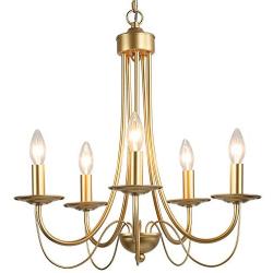 KSANA Gold Chandelier, Modern 5 Lights Fixtures Hanging Pendant for Dining Room, Bedroom, Kitchen, W18.5'' x H23.5''