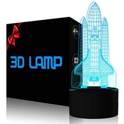 YKLWORLD Rocket Night Light 3D Illusion Lamp LED Space Shuttle Nightlight 7 Color Changing Touch Sensor Desk Table Lamp with USB Cable Decoration for Nursery Bedroom Kids Boys Birthday Gifts