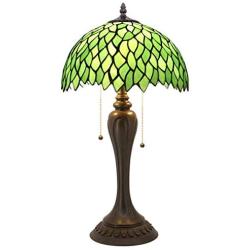 Tiffany Style Table Lamp Green Wisteria Stained Glass Lampshade W12H22 Inch S523 WERFACTORY Lamps Lover Friends Kids Bedroom Living Room Office Study Desk Lighting Art Crafts Gifts Antique Resin Base