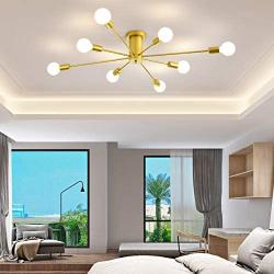 Garwarm 8-Light Sputnik Ceiling Light Modern Semi Flush Mount Ceiling Light Mid Century Gold Chandelier Pendant Lighting for Kitchen Dining Room Bedroom