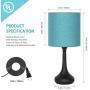 Bedside Table Lamp Set of 2, Small Nightstand Lamp with Blue Linen Lampshade，Black Desk Lamps for Bedroom, Living Room, Dorm Room, Office