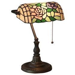 GDLight Tiffany Style Banker Lamp Vintage Stained Glass Banker Desk Lamp Handmade Reading Lamp for Living Room Bedroom Cafe Bar,10.6-Inch (3 Styles),Rose