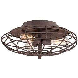 Industrial Rustic Farmhouse Ceiling Light Flush Mount Fixture LED Dark Rust Caged 18 1/2'' Wide 3-Light for Bedroom Kitchen Living Room Hallway Bathroom - Franklin Iron Works