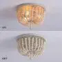 Q&S Wood Beaded Chandelier,Boho Farmhouse Light Fixture,Oak White,3 Lights,Semi Flush Mount Ceiling Light Fixtures for Hallway Babys Nursery Bedroom Kitchen Living Room
