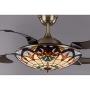 LITFAD 42 Inch Bowl LED Ceiling Fan with Invisible Blade Victorian Remote Control Frequency Conversion Semi Flushmount Light Tiffany Ceiling Light Pendant Chandelier for Dining Room Restaurant Hotel