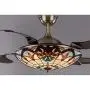 LITFAD 42 Inch Bowl LED Ceiling Fan with Invisible Blade Victorian Remote Control Frequency Conversion Semi Flushmount Light Tiffany Ceiling Light Pendant Chandelier for Dining Room Restaurant Hotel