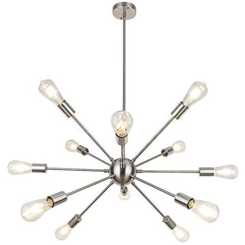 LynPon Sputnik Chandelier 12 Lights Mid Century Lighting Nickel Plating Modern Ceiling Light Fixture for Kitchen Dining Room Living Room