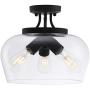 CO-Z Modern Industrial Clear Glass Shade Ceiling Light Fixture, 3 Bulb Matte Black Semi Flush Mount Ceiling Lighting Fixture for Kitchen Island Dining Table Bedroom Hallway Living Room Entryway Foyer