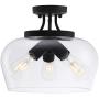 CO-Z Modern Industrial Clear Glass Shade Ceiling Light Fixture, 3 Bulb Matte Black Semi Flush Mount Ceiling Lighting Fixture for Kitchen Island Dining Table Bedroom Hallway Living Room Entryway Foyer