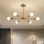 Modern Sputnik Chandelier 6 Lights Semi Flush Mount Ceiling Pendant Lighting Mid Century Industrial Gold Brushed Brass Light Fixture for Kitchen Living Room Dining Room Restaurant