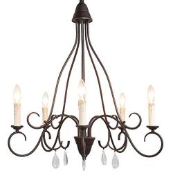 KSANA Farmhouse Chandelier for Dining Room, Rustic Candle Lighting with Crystal for Kitchen Island, Sitting Room, W26'' x H29''