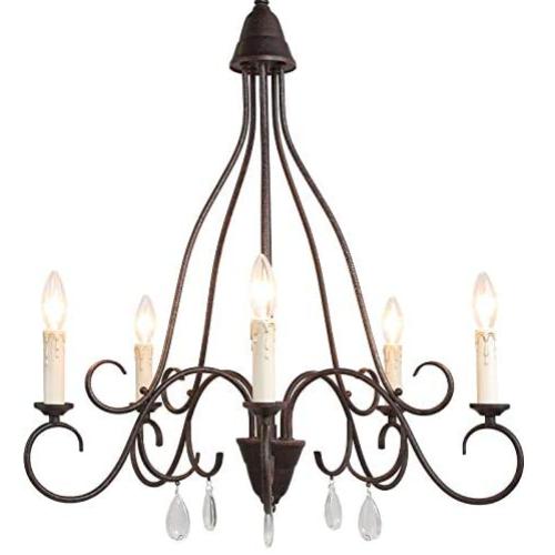 KSANA Farmhouse Chandelier for Dining Room, Rustic Candle Lighting with Crystal for Kitchen Island, Sitting Room, W26'' x H29''