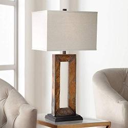 Tahoe Rustic Table Lamp Natural Slate Off White Rectangular Shade for Living Room Family Bedroom Bedside Nightstand - Franklin Iron Works