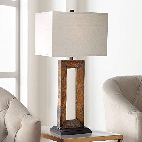 Tahoe Rustic Table Lamp Natural Slate Off White Rectangular Shade for Living Room Family Bedroom Bedside Nightstand - Franklin Iron Works