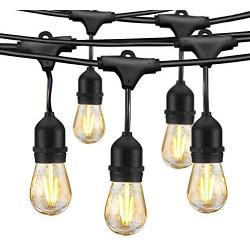 LED Outdoor String Lights - Edison Bulb String Lights, 48ft Commercial Waterproof Dimmable String Lights for Patio, 15 Hanging Sockets, 15 x 2W Vintage Bulbs(1 Spare) for Backyard Porch Garden