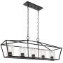 BONLICHT 5 Light Rectangle Farmhouse Chandelier Matte Black Finish with Cylinder Clear Glass Shade Metal Hanging Kitchen Island Pendant Lighting Ceiling Fixture for Dining Room Entryway Living Room