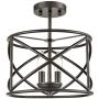 Industrial Metal Drum Black Semi-Flush Mount Ceiling Light for Dining Room, Kitchen, Hallway, Entry, Foyer, Living Room,2-Light