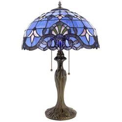 Tiffany Lamp Stained Glass Desk Light W16H24 Inch Tall Blue Purple Baroque Lavender Shade Antique Base S003C WERFACTORY LAMPS Lover Friends Kids Living Room Bedroom Bedside Coffee Bar Art Crafts Gifts