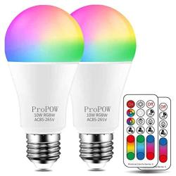 Color Changing Light Bulb,ProPOW 10W RGB Color LED Light Bulbs with IR Remote Control A19 E26 LED Night Light Bulbs Mood Light Bulb for Home Decor,Party(RGB+Soft White,Dimmable,2-Pack)