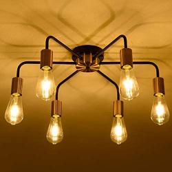 Industrial Sputnik Chandelier 6-Light Black Modern Chandelier Fixture Classic Mid Century Semi Flush Mount Ceiling Light E26 Lamps Applicable: Living Room Study Dining Room Kitchen Bedroom